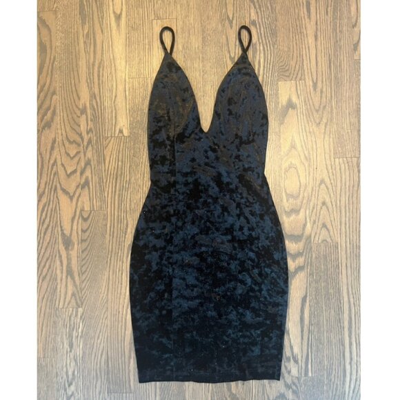 GLARE Black Velvet Sparkly Plunge Mini Dress - Size Small/Extra Small - Picture 1 of 4
